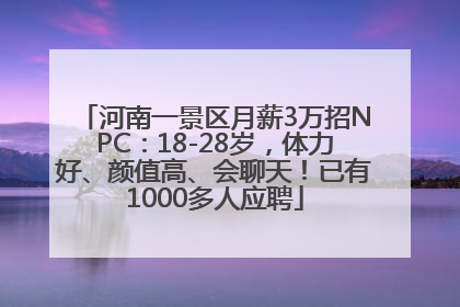 河南一景区月薪3万招NPC：18-28岁，体力好、颜值高、会聊天！已有1000多人应聘